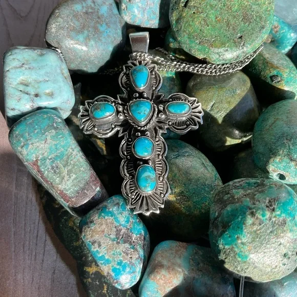 Turquoise and STERLINGSilver Cross Pendant
